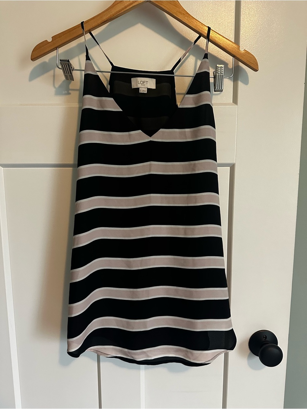 LOFT Black and Pink Striped Spaghetti Strap Tank